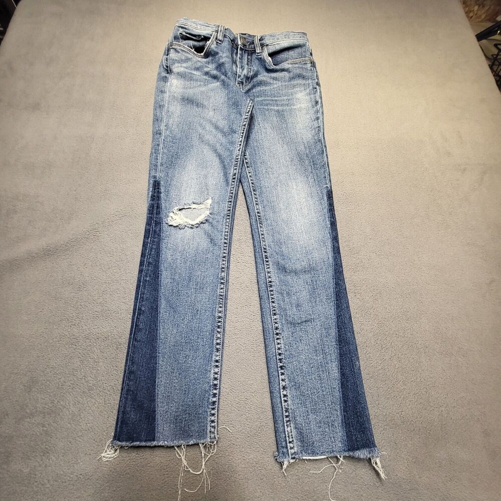 Blank NYC Jeans Womens 25 Blue Madison Crop 2 Tone Distressed Stretch Denim‎